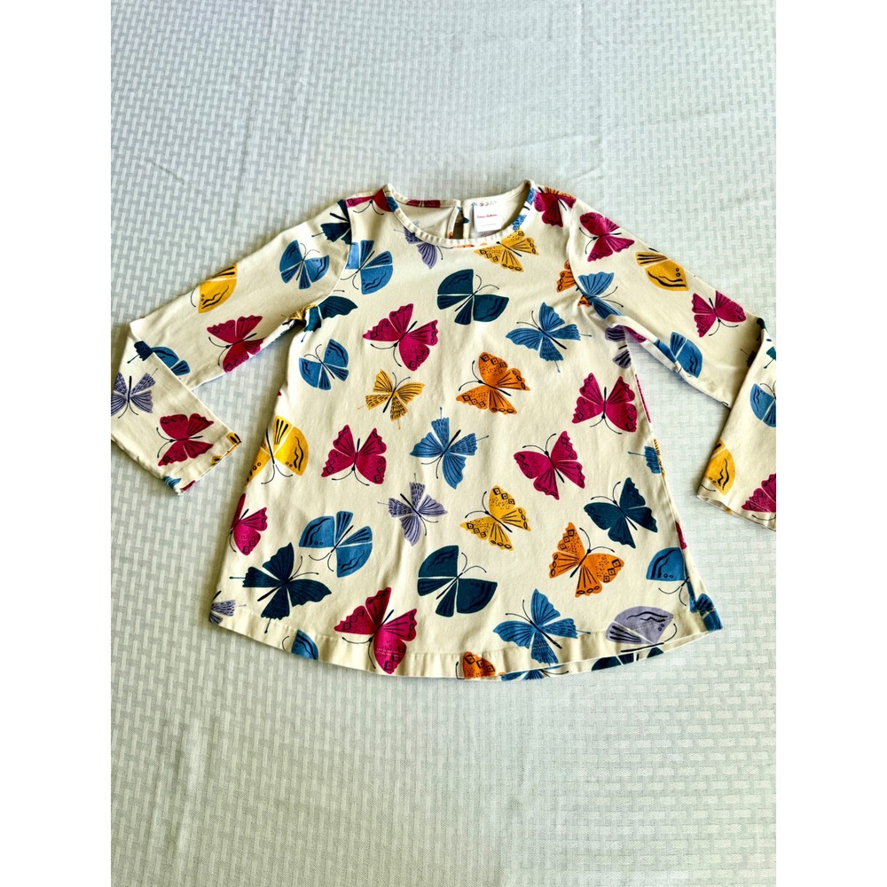 Hanna‎ Andersson Girls Butterfly Print Tunic Top Long Sleeve Cream Size 8 130cm